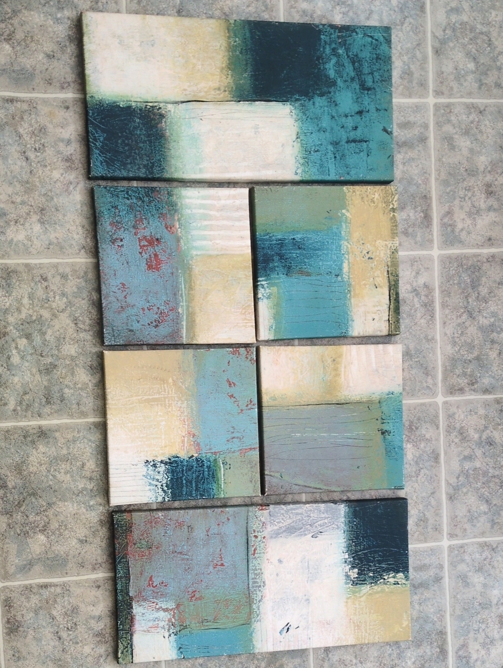 Abstract Teal & Cream Block Canvas Set